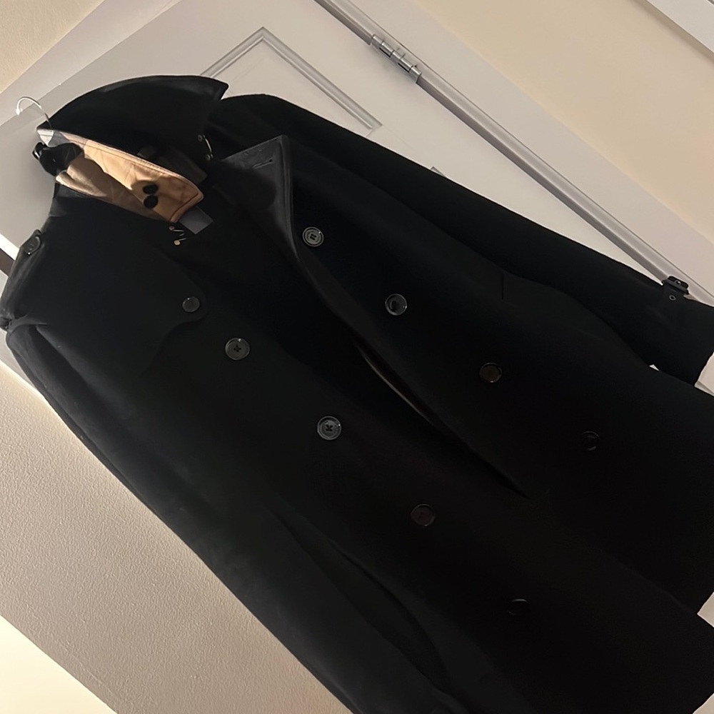 Burberry Mens Wool Black Pea Coat - Medium